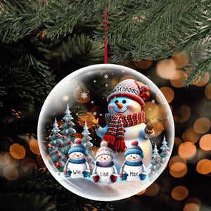 Personalized Grandma Snowman Kid Names Christmas Tree 3D Ball Ornament Printed MTHN231283