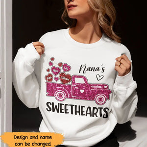 Personalized Nana's Sweethearts Hearts Pink Car Kid Name Valentine's Day Gift Sweatshirt or Hoodie 2D Printed QTHN24167