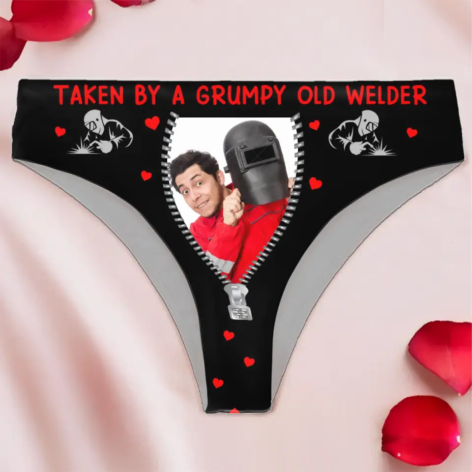 Personalized Valentine Gifts For Welder's Wife Or Girl Friends Upload Your Funny Photo Taken By A Grumpy Old Welder Low Waist Underwear HN24261