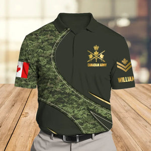Personalized Canadian Veteran Solider Rank Camo Gift For Dad Polo Shirts 3D Printed AHLVA24152