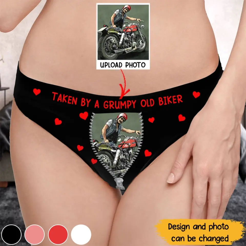 Personalized Upload Your Photo Biker Image Taken By A Grumpy Old Biker Low Waist Underwear Valentine's Day Gift Printed VQ24274