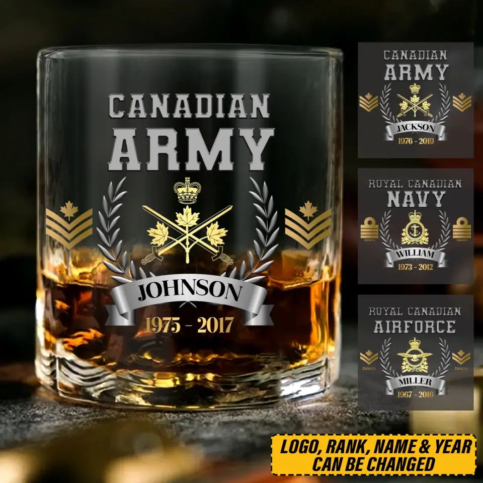 Personalized Canadian Armed Forces Whiskey Glass Printed AHVQ24382