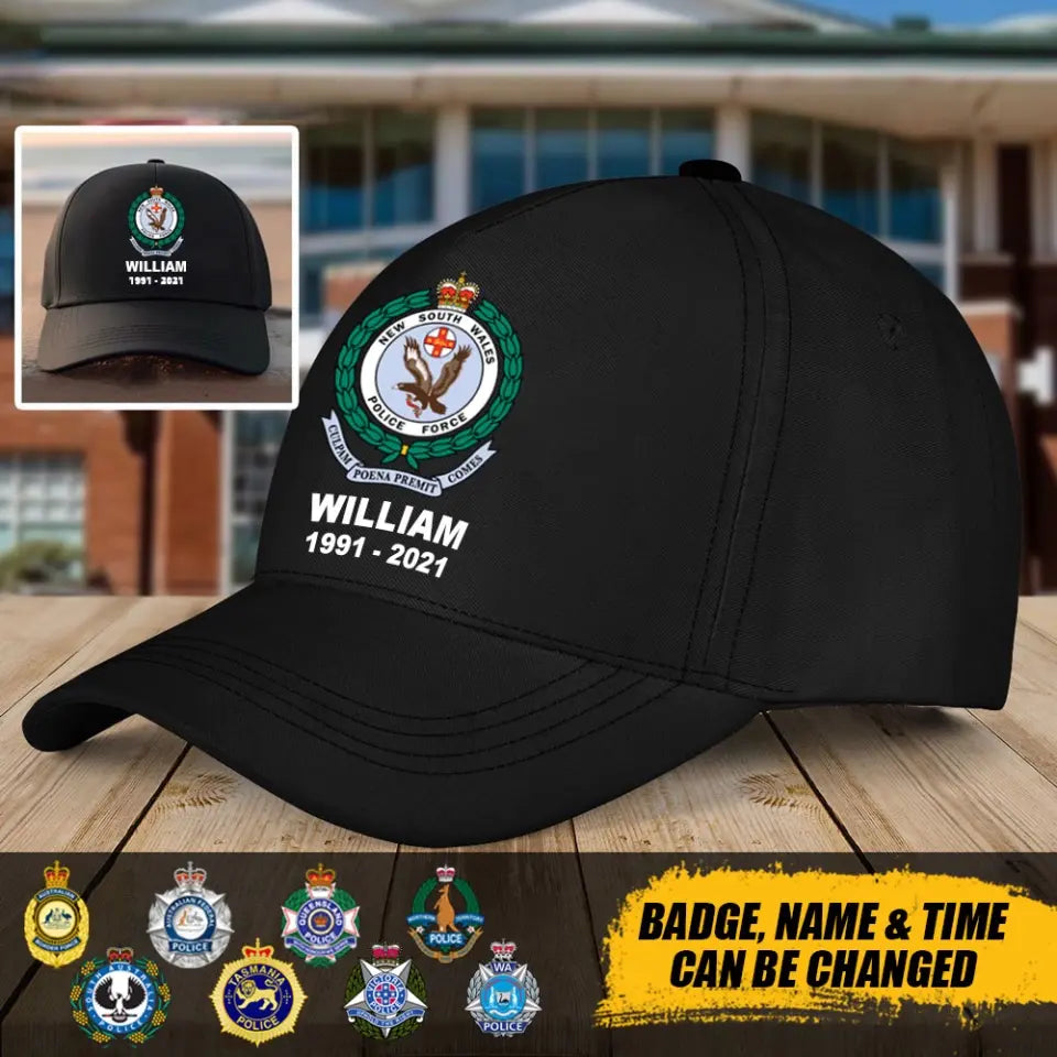 Personalized Australian Police Logo Custom Name & Time Black Cap 2D Printed LVA24531