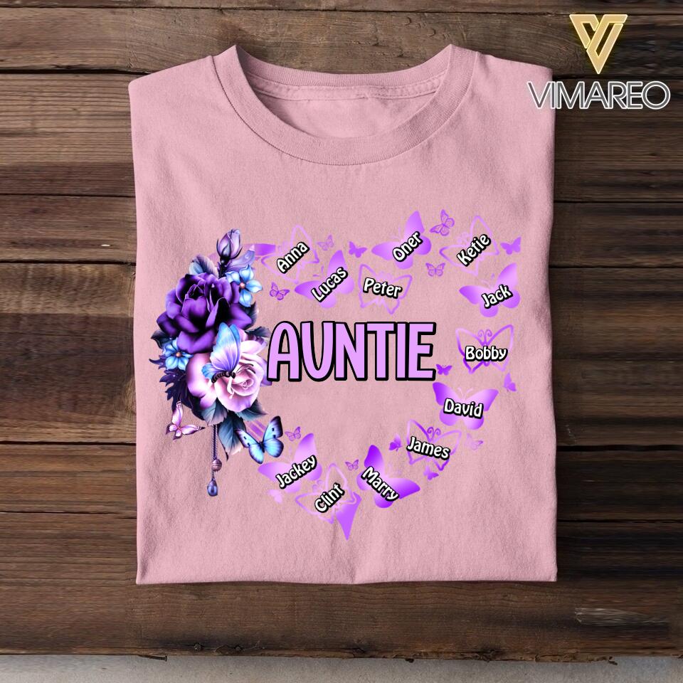 Personalized Aunt Kid Flower Butterfly Tshirt Printed 22AUG-HQ23