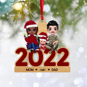 Personalized 2022 Christmas US Solider Family With Kids Wood Ornament Printed 22NOV-DT02