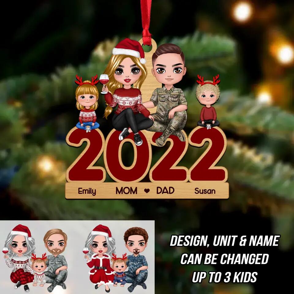 Personalized 2022 Christmas US Solider Family With Kids Wood Ornament Printed 22NOV-DT02