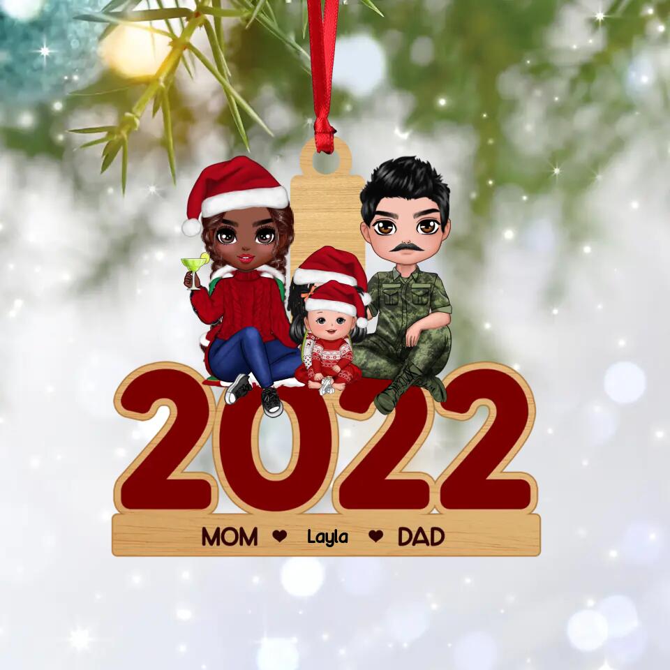 Personalized 2022 Christmas Canadian Solider Family With Kids Wood Ornament Printed 22NOV-DT02