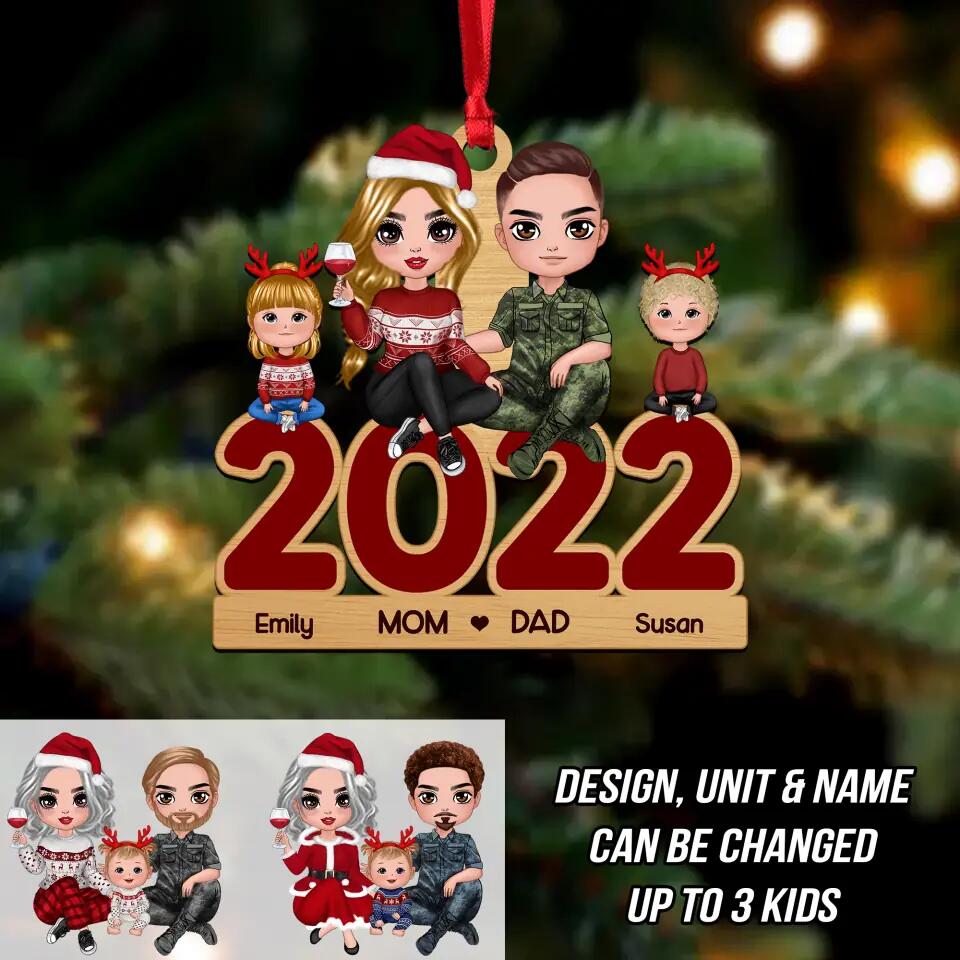 Personalized 2022 Christmas Canadian Solider Family With Kids Wood Ornament Printed 22NOV-DT02