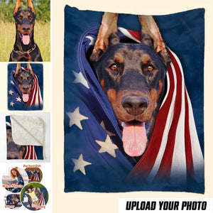 Personalized Your Doberman Image US Flag Quilt Blanket Printed QTHQ0301