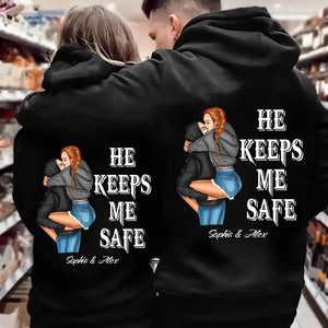 Personalized Couple Gifts She Keep Me Wild He Keep Me Safe Hoodie Printed 23JAN-DT06