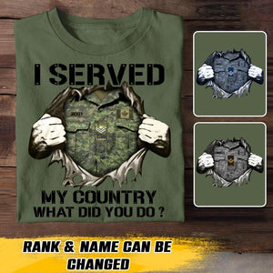 Personalized Canadian Soldier/ Veteran I Served My Country What Did You Do Printed Tshirts 23JAN-HQ18