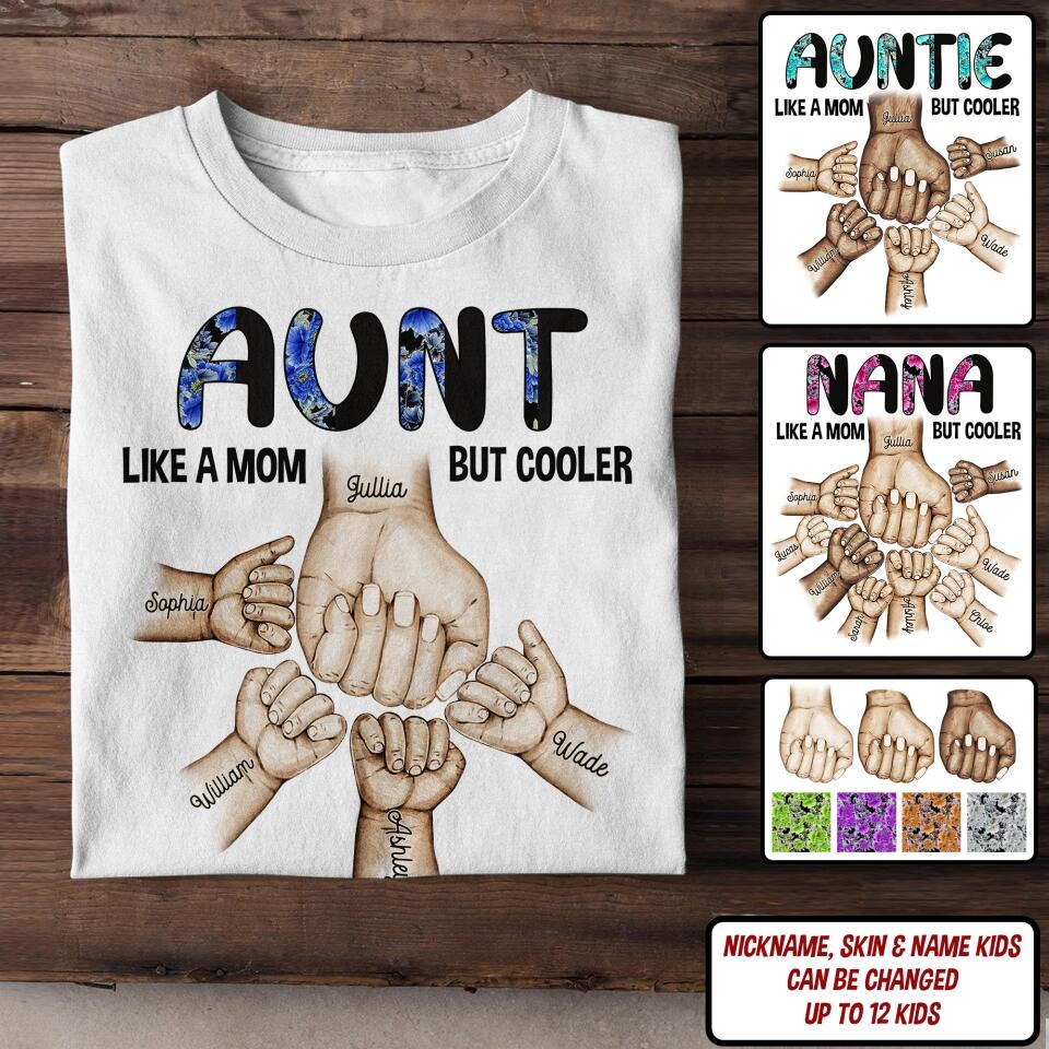 Personalized Grandma Mom Aunt Nana Like A Mom But Cooler Kid Name Hand Tshirt Printed 23MAR-DT14