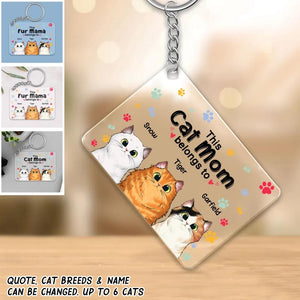 Personalized This Cat Mom Belongs To Cats & Name Cat Lovers Acrylic Keychain Printed 23APR-DT03