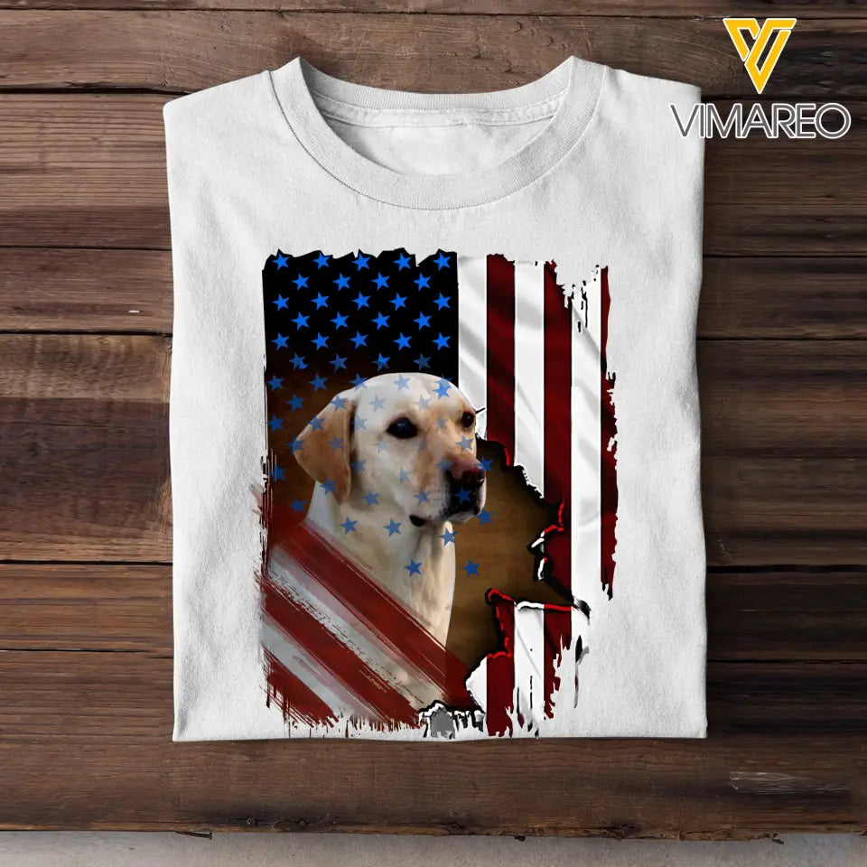 Personalized Upload Photo Dog Dad Dog Mom Flag Art Independence Tshirt