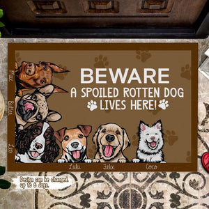 Personalized Beware A Spoiled Rotten Dog Lives Here Dog Name Doormat QTTB1605