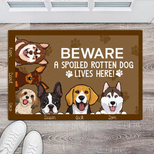 Personalized Beware A Spoiled Rotten Dog Lives Here Dog Name Doormat QTTB1605