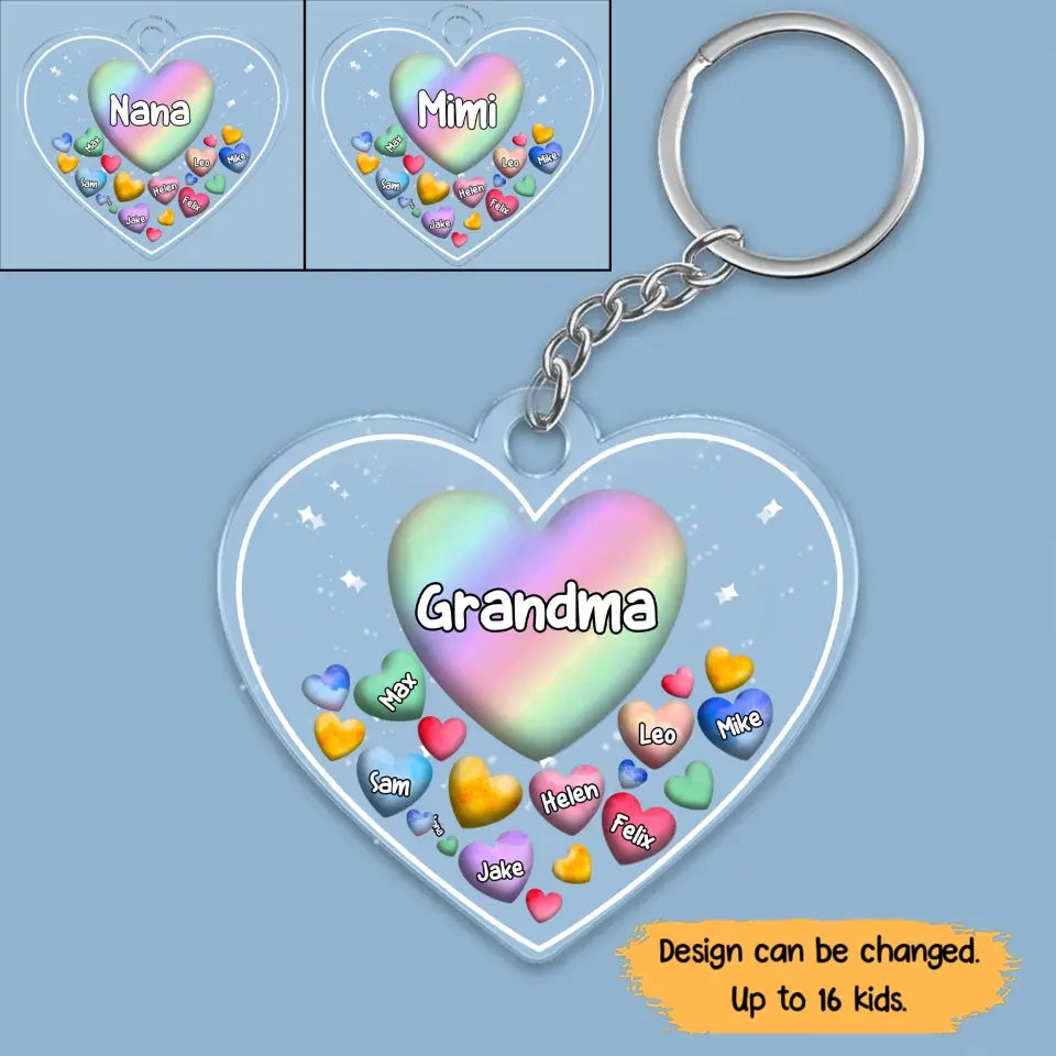 Personalized Grandma Hearts with Kid Name Acrylic Keychain Gift Printed 23MAY-TB25