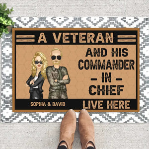Personalized A British Veteran/Soldier And His Commander In Chief Live Here Couple Doormat Printed 23JUN-DT06