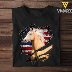 Personalized Upload Your Horse Photo Flag Horse Lovers T-shirt Printed MTHPN0506