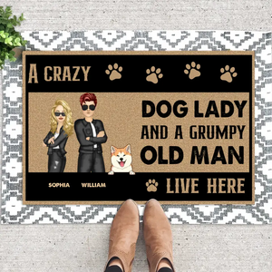 Personalized Dog Lady And A Grumpy Old Man Live Here Dog Lovers Doormat Printed 23JUN-BQT07
