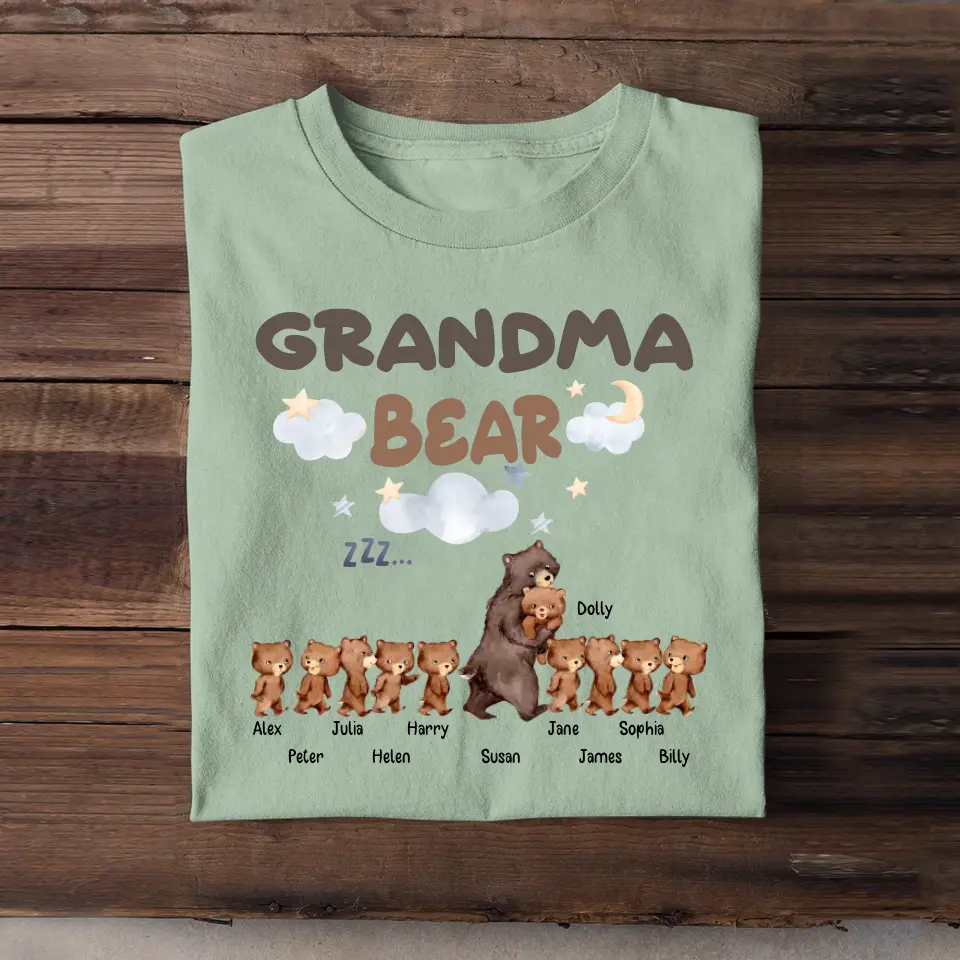Personalized Grandma Bear with Kid Names T-shirt HTHHN3006
