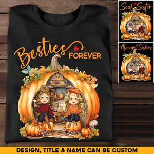 Personalized Besties Forever Fall Season Pumpkin T-shirt Printed MTHQ1007