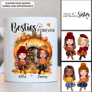 Personalized Besties Forever Fall Season Pumpkin White Mug Printed 23JUL-PVD10
