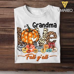 Personalized Fall Season Grandma Pumpkin Love Fall Y'all T-Shirt Printed QTHN1407