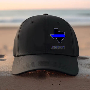 Personalized Thin Blue Line US State Flag Custom Name Black Cap QTPD2023200