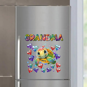 Personalized Turtle Grandma Hearts with Kid Names Fridge Decal Printed VQ23332