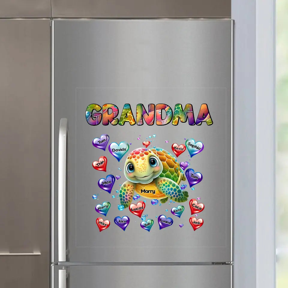 Personalized Turtle Grandma Hearts with Kid Names Fridge Decal Printed VQ23332