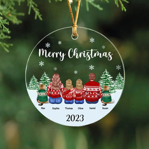 Personalized Merry Christmas Family with Pets Dog Lovers Cat Lovers Gift Xmas Gift Acrylic Ornament Printed HTHVQ23511