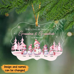 Personalized The Love Between Grandma & Grandkids Is Forever Snowman Kid Names Xmas Gift Acrylic Ornament Printed MTHN23554