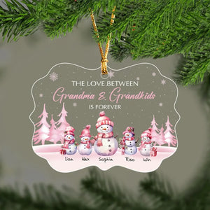 Personalized The Love Between Grandma & Grandkids Is Forever Snowman Kid Names Xmas Gift Acrylic Ornament Printed MTHN23554