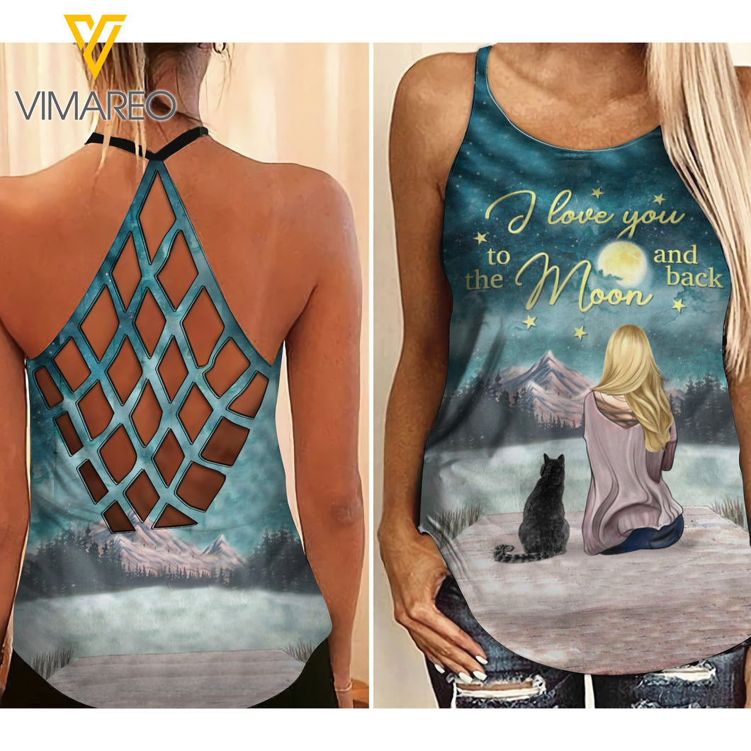 KA LOVE YOU TO THE MOON CAT Criss-Cross Open Back Camisole Tank Top 3 style ZA1503
