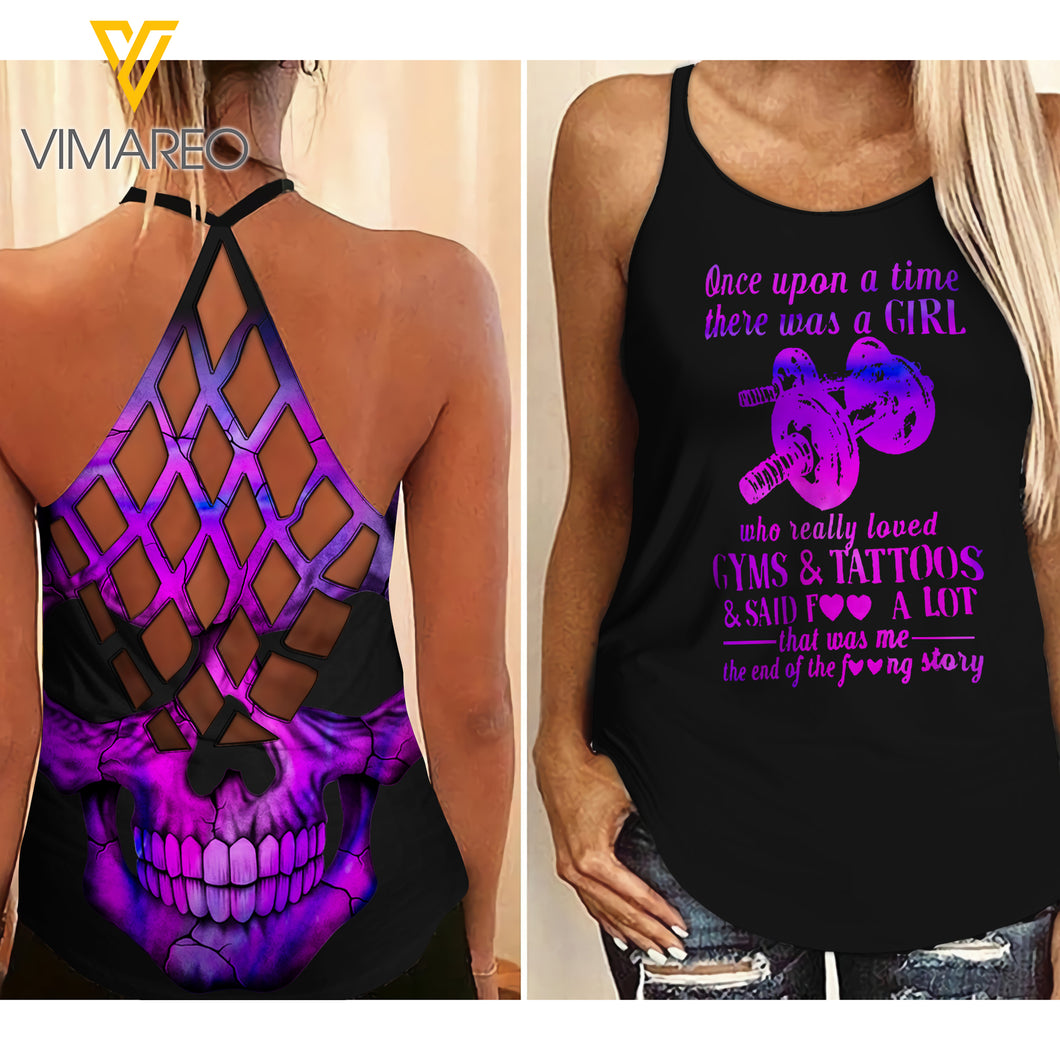 LOVE GYMS & TATTOOS CRISS-CROSS OPEN BACK CAMISOLE TANK TOP