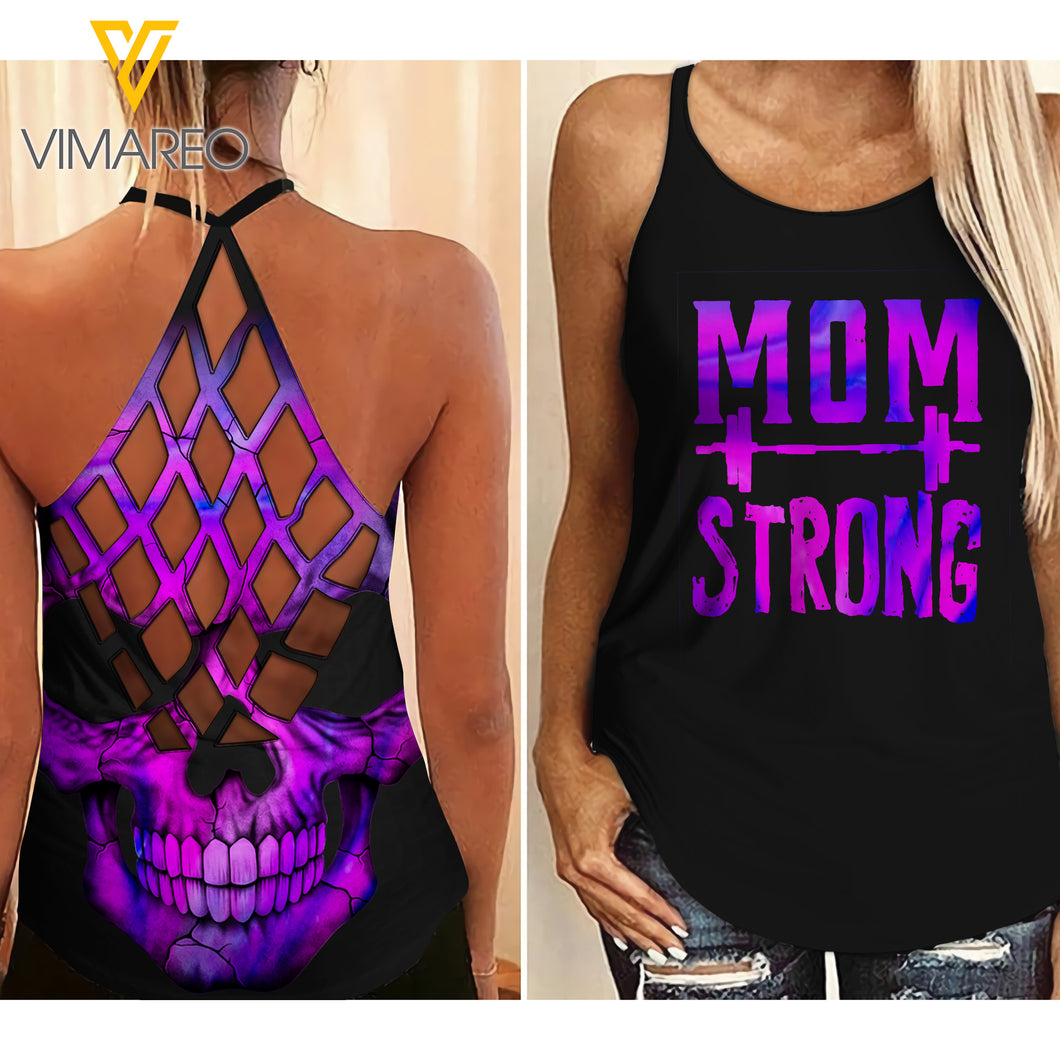 MOM STRONG CRISS-CROSS OPEN BACK CAMISOLE TANK TOP