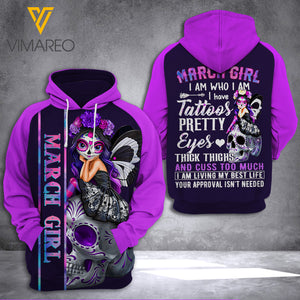 MARCH GIRL WITH TATTOOS PRETTY EYES HOODIE 3D PRINTED VMYAN