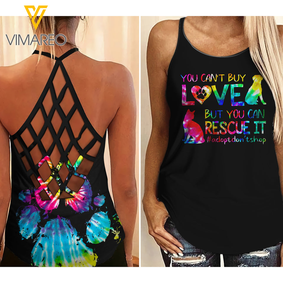 YOU CAN'T BUY LOVE BUT YOU CAN RESCUE IT Criss-Cross Open Back Camisole Tank Top YYTT