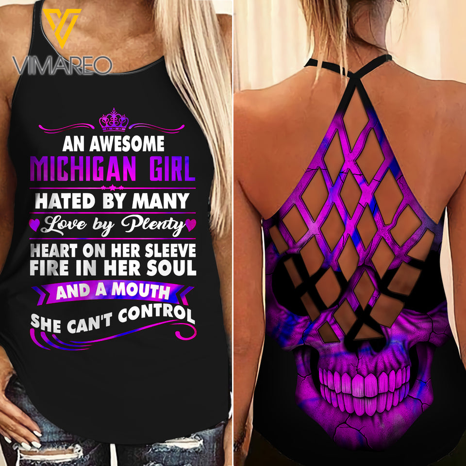 An Awesome Michigan Girl  Criss-Cross Open Back Camisole Tank Top