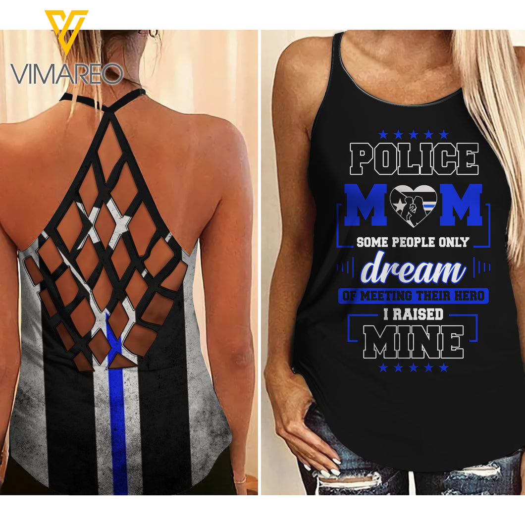 PUERTO RICO POLICE MOM Criss-Cross Open Back Camisole Tank Top