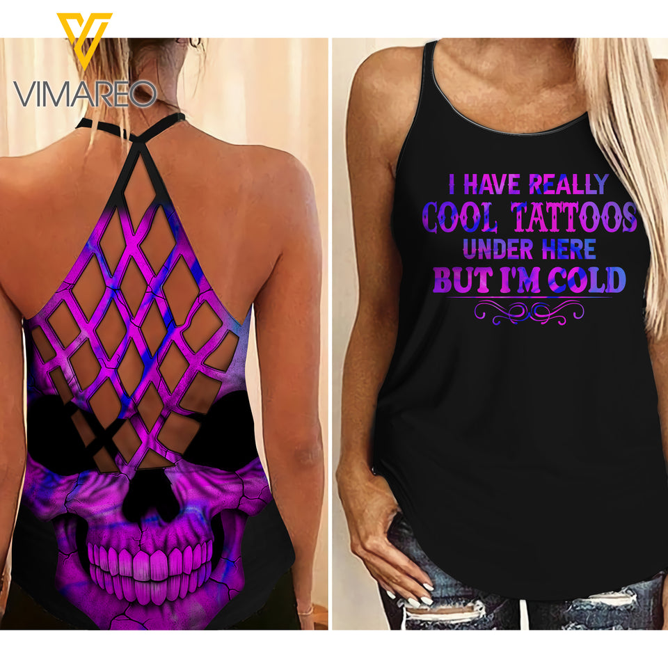 Tattoos Girl Criss-Cross Open Back Camisole Tank Top 2203NGBT