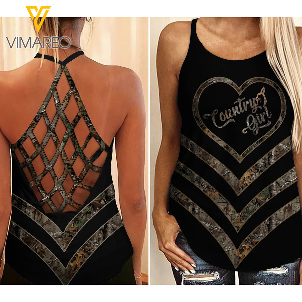 Hunting Girl Criss-Cross Open Back Camisole Tank Top 2503NGBTQ