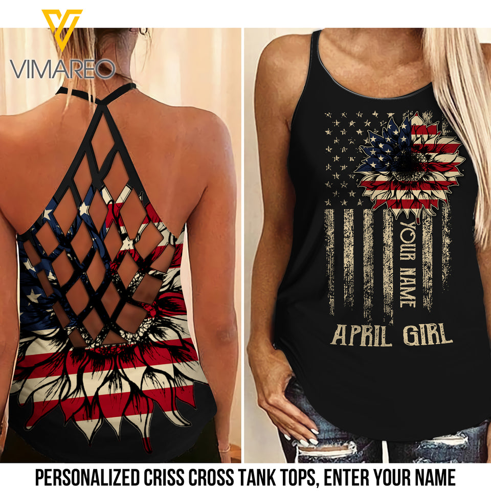 Customize April Girl Criss-Cross Open Back Camisole Tank Top 1703NGBTH