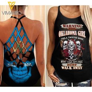Oklahoma Girl With Skull Criss-Cross Open Back Camisole Tank Top YYQQ