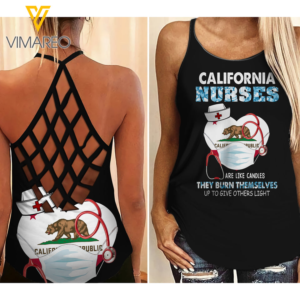 CALIFORNIA NURSE Criss-Cross Open Back Camisole Tank Top