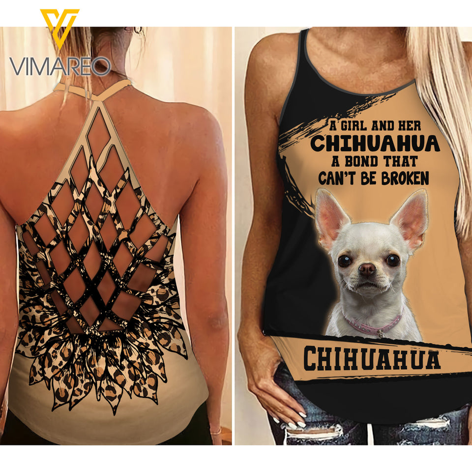 chihuahua Criss-Cross Open Back Camisole Tank Top leopard