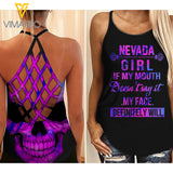 nevada girl Criss-Cross Open Back Camisole Tank Top yelling