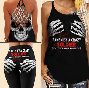 Taken by a crazy Soldier Criss-Cross Open Back Camisole Tank Top Legging