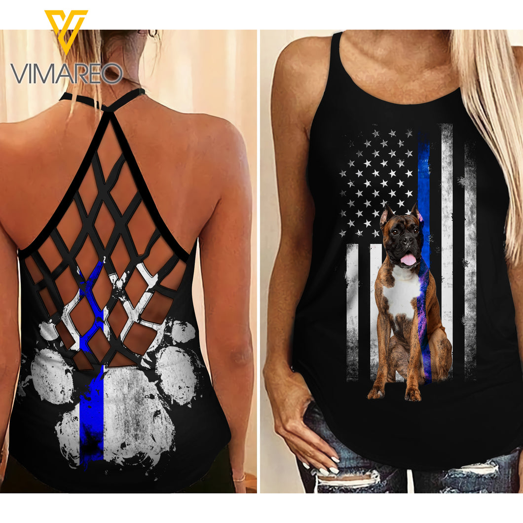 BOXER DOG CRISS-CROSS OPEN BACK CAMISOLE TANK TOP